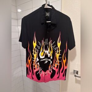 Ed Hardy • Camp shirt, Button-up • Fire Heart-Tattoo • Size S